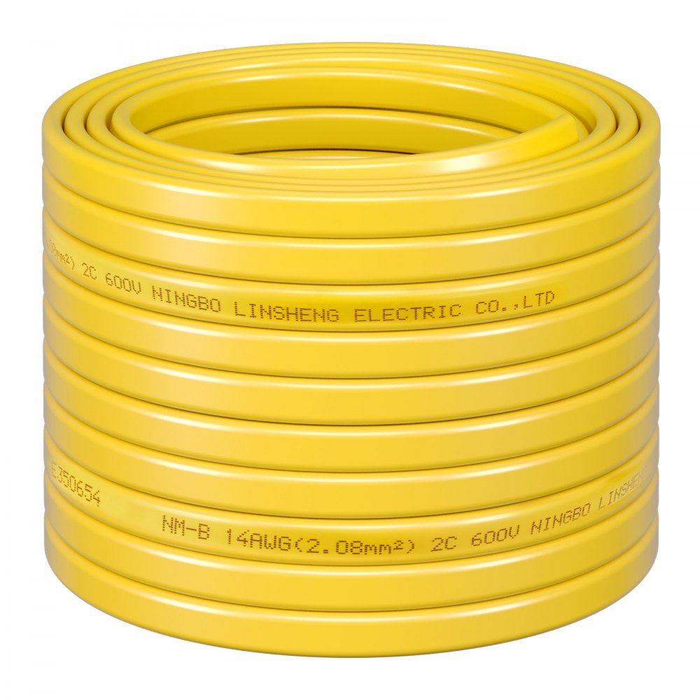 VEVOR NM-B Wire, 14AWG/2C Non-Mettalic Residential Indoor Electrical Wire with Ground, PVC Sheathed High-Purity Copper Core Cable, for Outlets, Switches, Other Loads & Lighting Wiring Projects(50 ft)