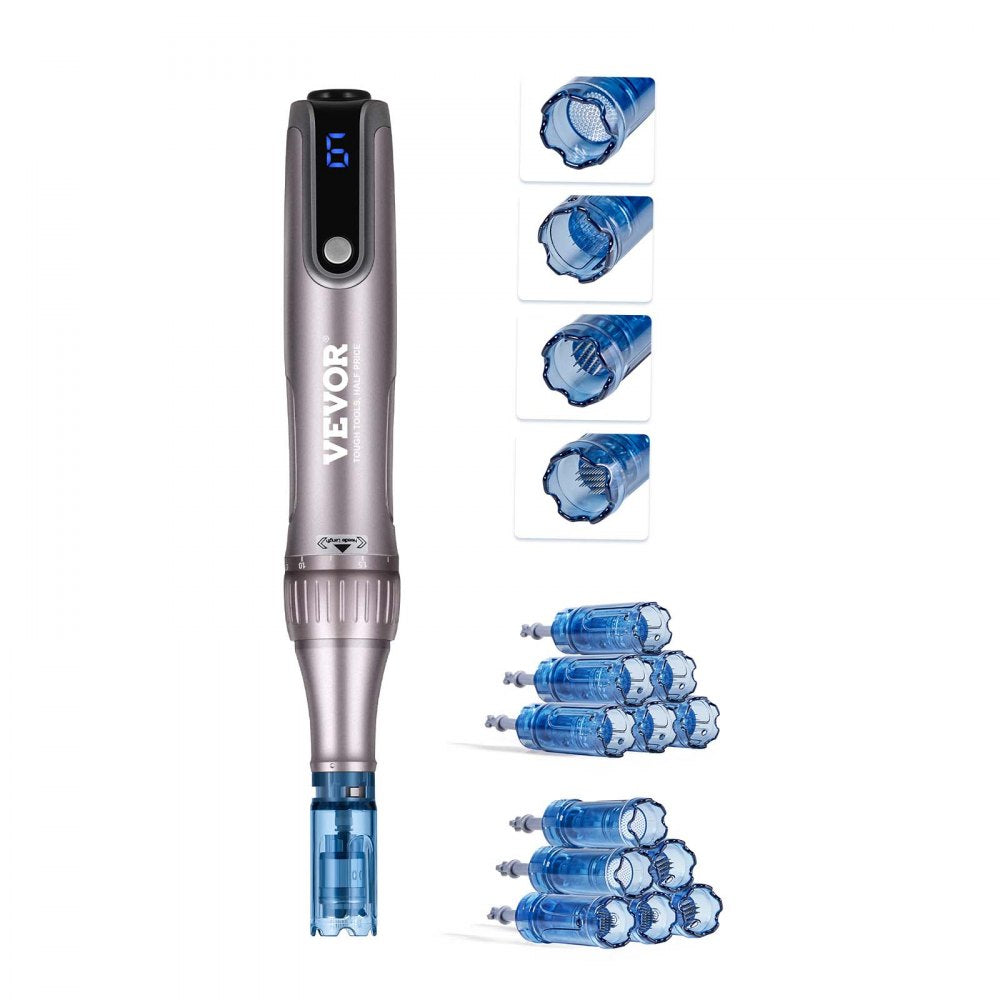 VEVOR Professional Microneedling Pen M8S, Electric Derma Pen with 12PCS Anti-Backflow Cartridges, 6 Variable Speed Skin Care Beauty Device with LCD Display and 0-2.5mm Adjustable Needle Length