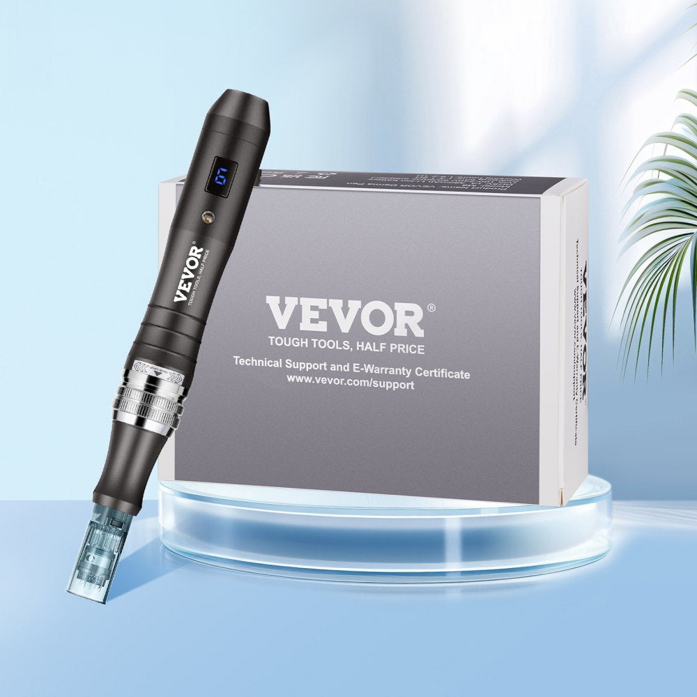 VEVOR Professional Microneedling Pen, Electric Derma Pen with 3 PCS * 16 Pin + 3 PCS * 36 Pin Disposable Cartridge, 6 Variable Speed Skin Care Beauty Device with LCD Display and 0-2.5mm Adjustable Needle Length