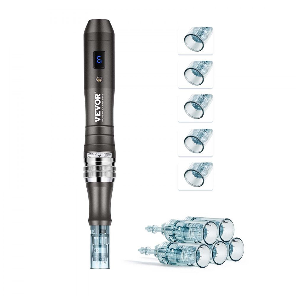 VEVOR Professional Microneedling Pen, Electric Derma Pen with 5PCS * 16Pin Disposable Cartridges, 6 Variable Speed Skin Care Beauty Device with LCD Display and 0-2.5mm Adjustable Needle Length