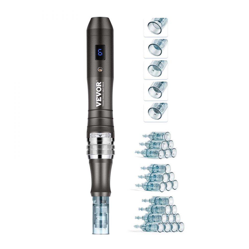VEVOR Professional Microneedling Pen, Electric Derma Pen with 22PCS Disposable Cartridges, 6 Variable Speed Skin Care Beauty Device with LCD Display and 0-2.5mm Adjustable Needle Length