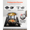 VEVOR Induction Cooktop, 1800W Electric Countertop Burner, 2 Burner Knob Control Stove, Built-in Induction Cooktop with 12 Temperature Settings, Glass Surface, Auto Shut-Off