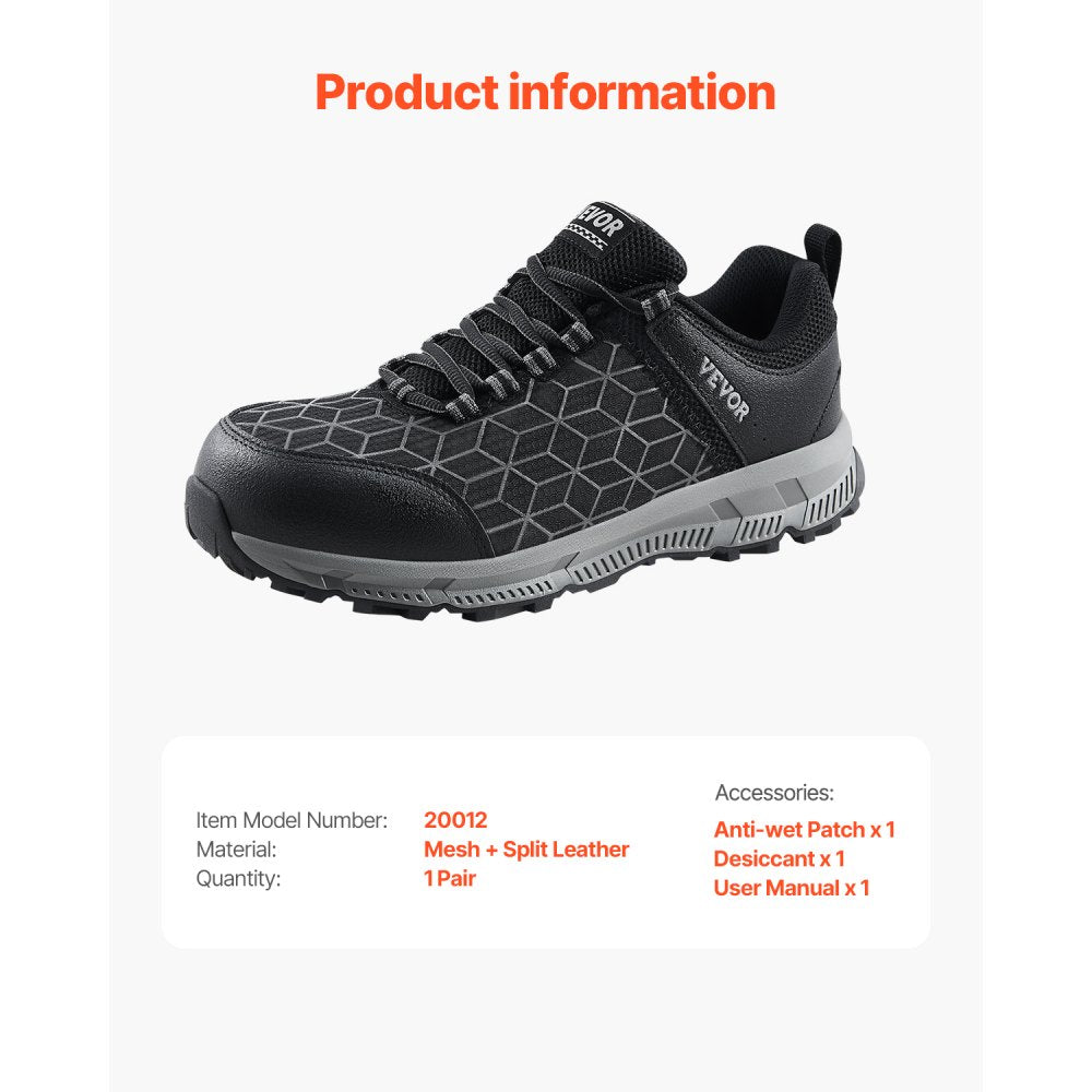 VEVOR Steel Toe Shoes for Men, US Size 13, Men’s Cushion Sport Safety Toe Athletic Work Shoe, Indestructible Safety Sneakers Lightweight,Breathable Industry Construction Work Shoes, Black