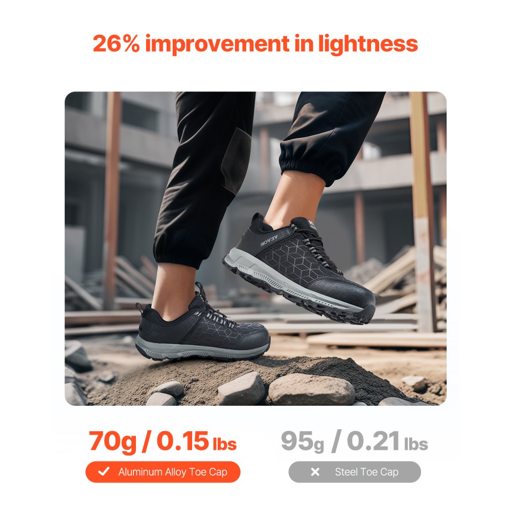 VEVOR Steel Toe Shoes for Men, US Size 9, Men’s Cushion Sport Safety Toe Athletic Work Shoe, Indestructible Safety Sneakers Lightweight,Breathable Industry Construction Work Shoes, Black