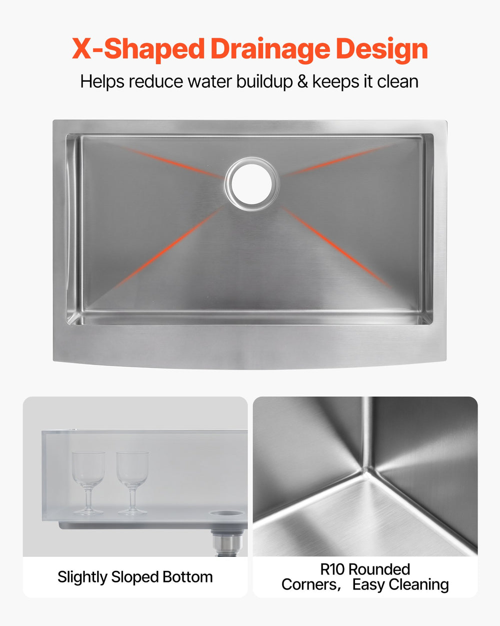 VEVOR 33-inch Kitchen Undermount Single Bowl Sinks, Stainless Steel Drop-In Farmhouse Basin with Accessories, Household Dishwasher Sinks for RV, Prep Kitchen, Laundry Room, Bar