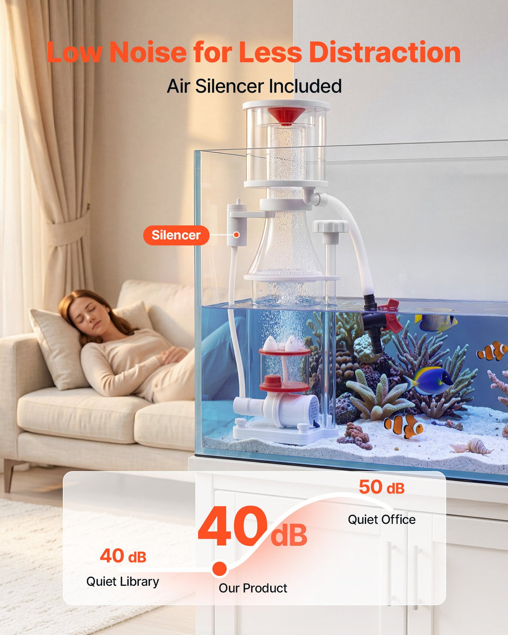 VEVOR Protein Skimmer for 53-106 Gal Saltwater Aquariums Internal with Pump, Protein Skimmer with DC Pinwheel Pump, Adjustable Control, Air Silencer, for 53-106 Gallon Saltwater Aquariums & Reef Tank