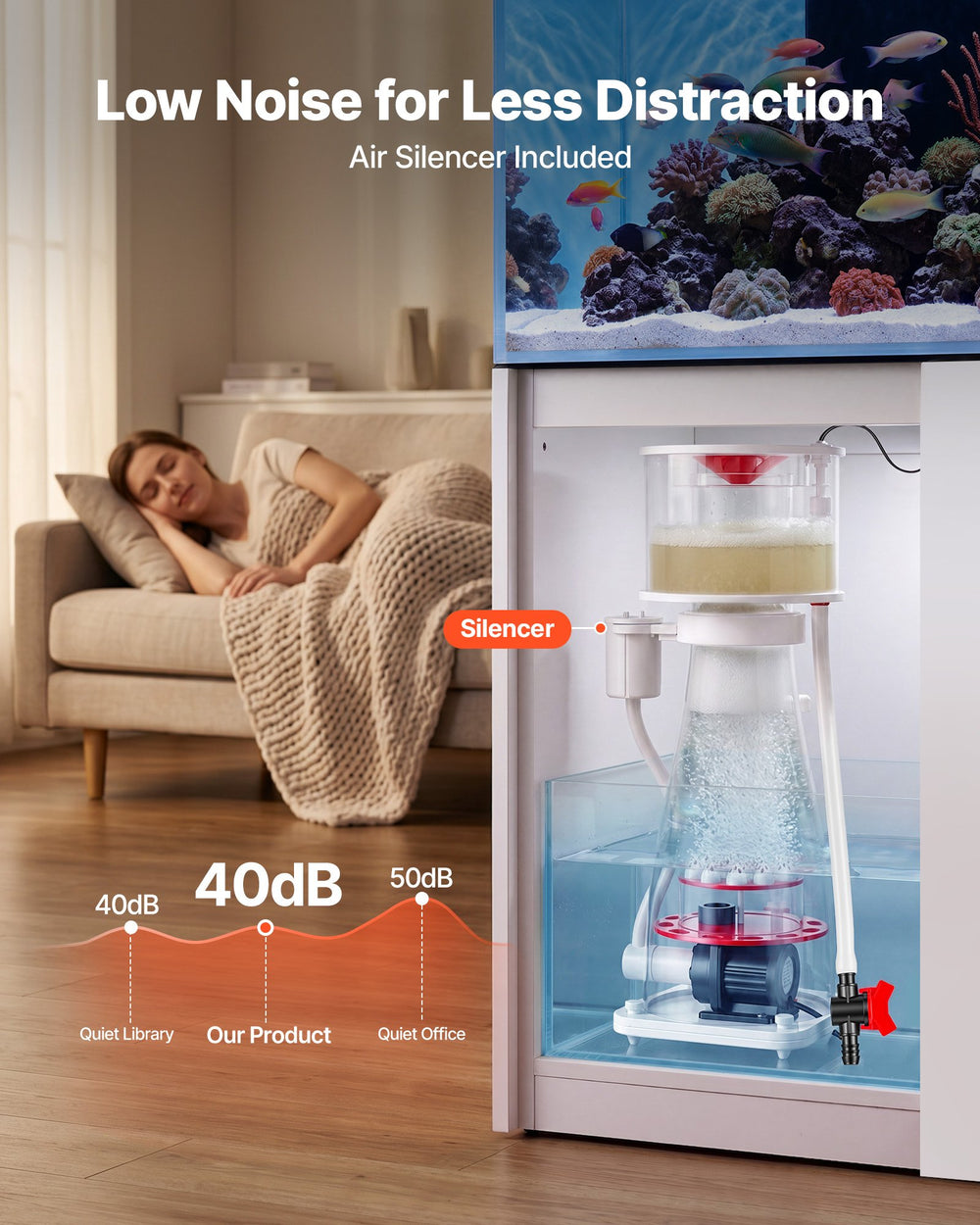 VEVOR Protein Skimmer for 132-264 Gal Saltwater Aquariums In Sump with Pump, Protein Skimmer with DC Pinwheel Pump, Adjustable Control, for 132-264 Gal Saltwater Aquarium & Reef Tank, In Sump Use Only