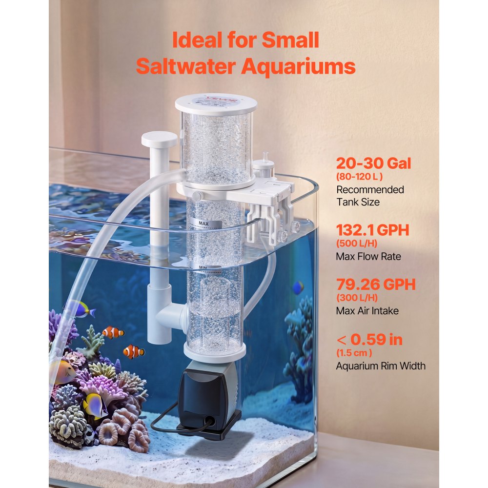 VEVOR Protein Skimmer for 20-30 Gal Saltwater Aquarium Hang On with DC Pump, Protein Skimmer with DC Pinwheel Pump, Adjustable Control, for 20-30 Gallon Small Saltwater Aquariums & Reef Tank Fish Tank