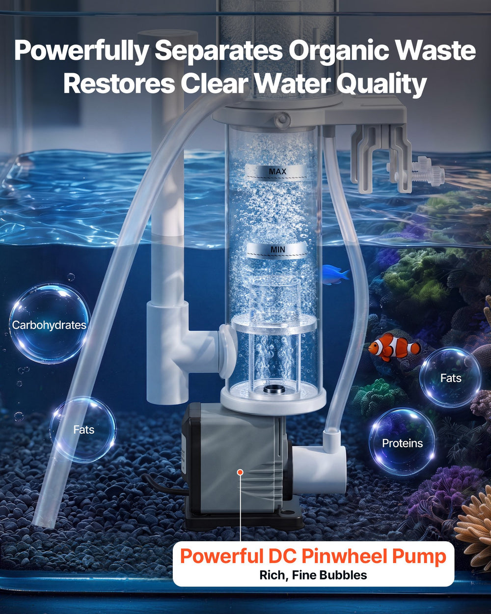 VEVOR Protein Skimmer for 20-30 Gal Saltwater Aquarium Hang On with DC Pump, Protein Skimmer with DC Pinwheel Pump, Adjustable Control, for 20-30 Gallon Small Saltwater Aquariums & Reef Tank Fish Tank