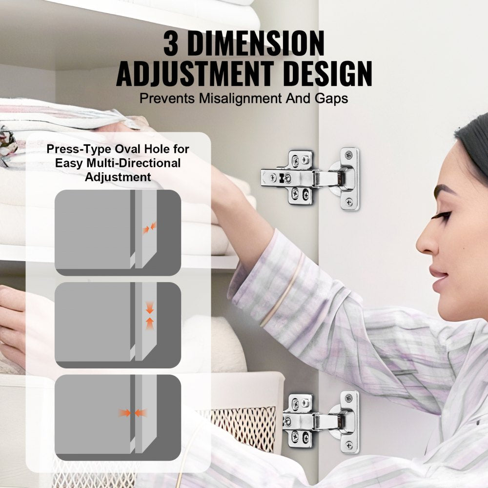 VEVOR Cabinet Hinges, 40 Packs Full Overlay Kitchen Cabinet Door Hinges, 100 Degree Opening Angel Soft Close Concealed Cupboard Hinges for Frameless Cabinet Type, with Mounting Screws
