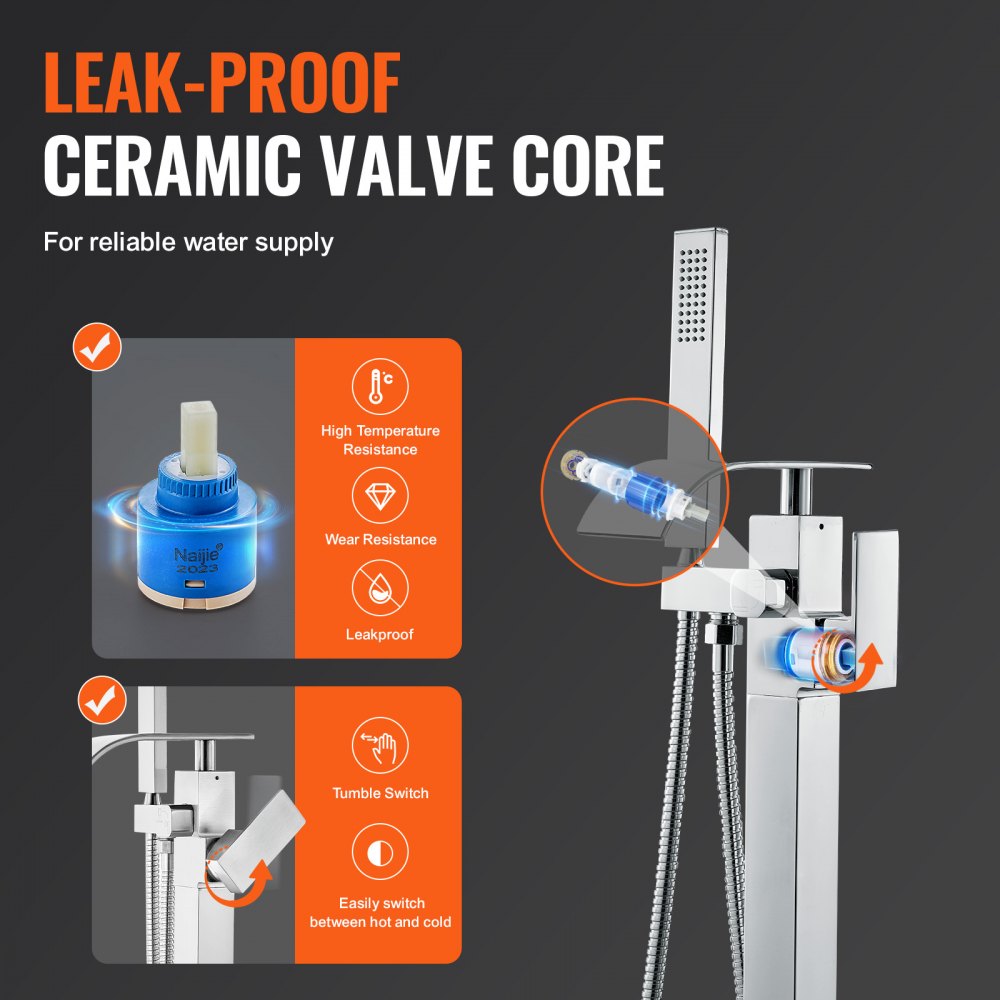 VEVOR Freestanding Bathtub Faucet, Floor Mount, Freestanding Tub Filler, Shower Mixer Taps, Two Water Modes, 360° Swivel Spout, for Bathing & Showering Pet Bathing Cleaning Drains Toilet Flushing