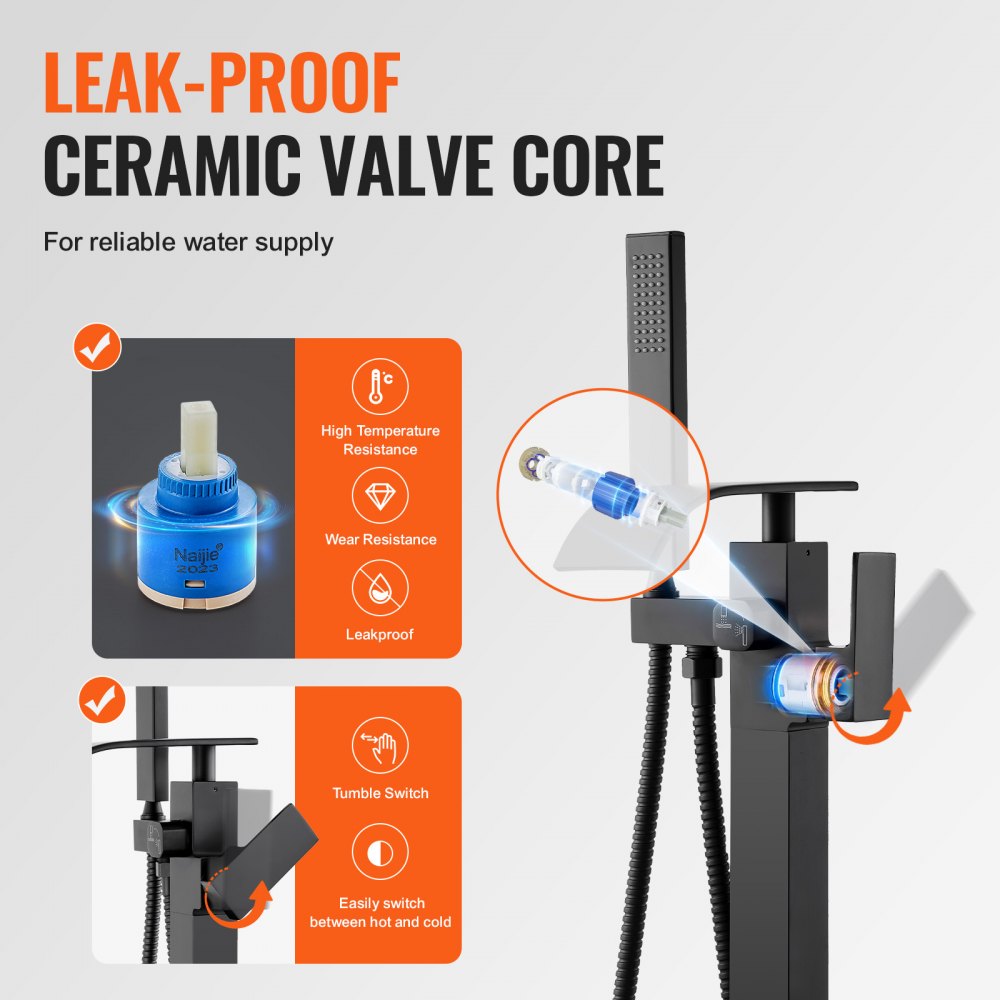 VEVOR Freestanding Bathtub Faucet, Floor Mount, Freestanding Tub Filler, Shower Mixer Taps, Two Water Modes, 360° Swivel Spout, for Bathing & Showering Pet Bathing Cleaning Drains Toilet Flushing
