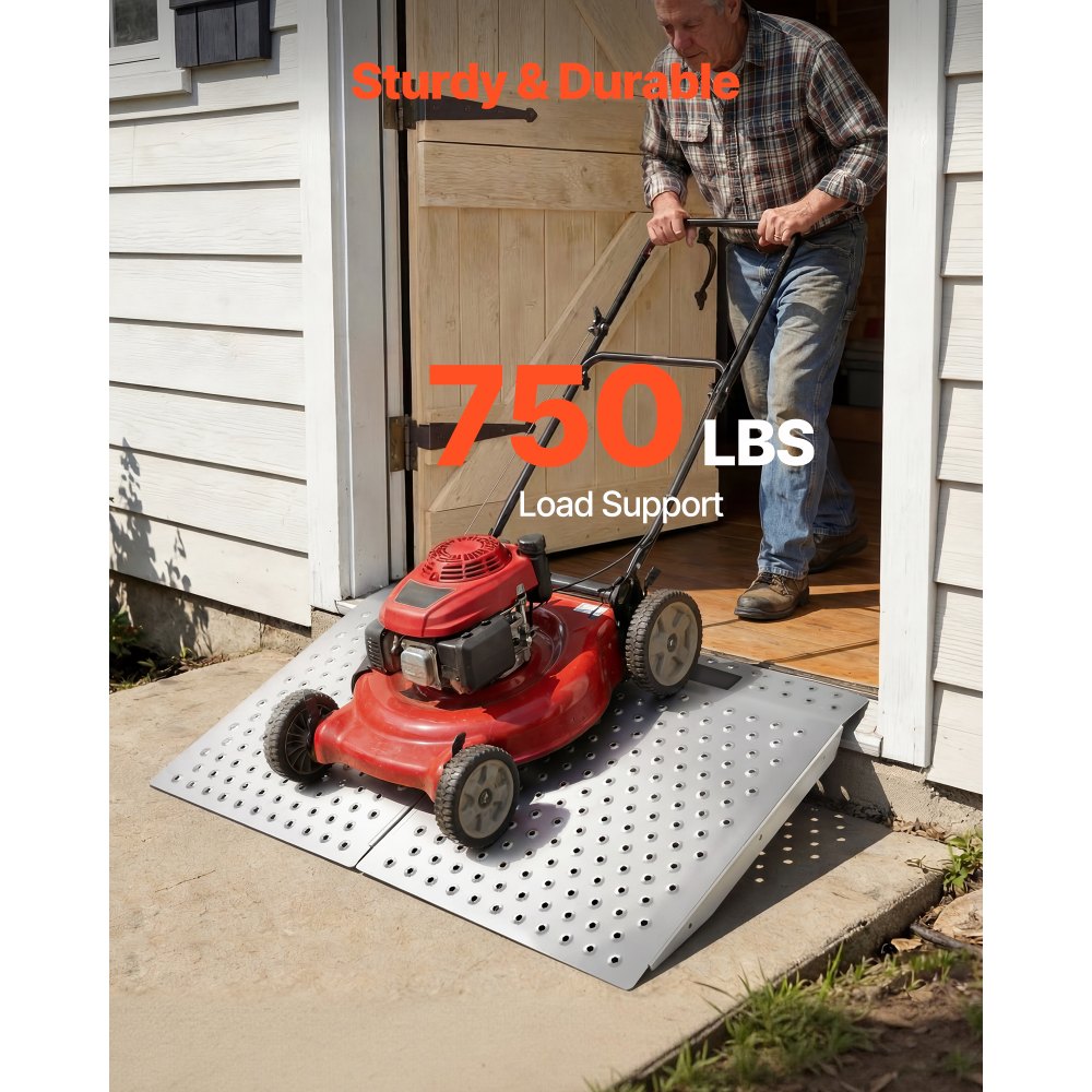 VEVOR Threshold Ramp for Doorways, 29.5 x 24.3 in, Platform Aluminum Wheelchair Ramp, Non-Slip Door Threshold Ramps, 750 lbs Load Capacity, for Home Steps, Curbs, Wheelchairs, Walkers, Scooter, Carts
