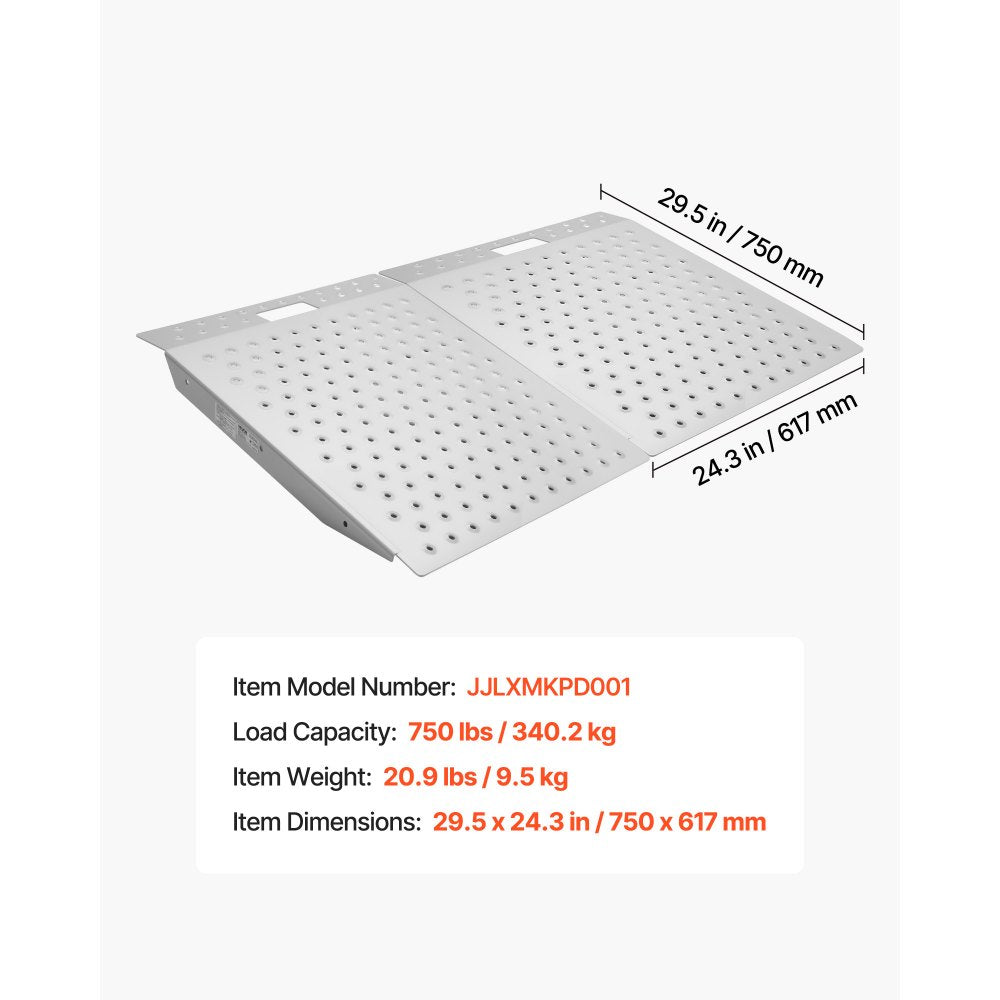 VEVOR Threshold Ramp for Doorways, 29.5 x 24.3 in, Platform Aluminum Wheelchair Ramp, Non-Slip Door Threshold Ramps, 750 lbs Load Capacity, for Home Steps, Curbs, Wheelchairs, Walkers, Scooter, Carts