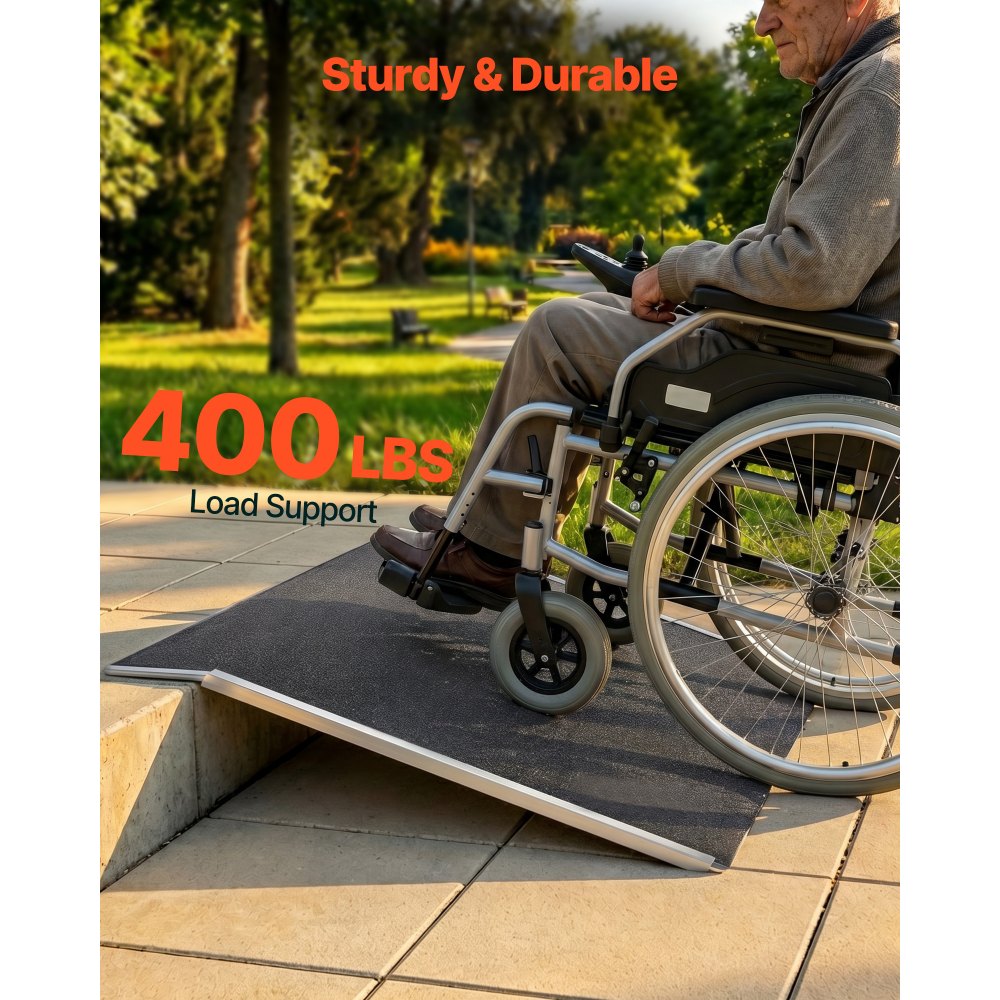 VEVOR Threshold Ramp for Doorways, 31.9 x 15.4 in, Platform Aluminum Wheelchair Ramp, Non-Slip Door Threshold Ramps, 400 lbs Load Capacity, for Home Steps, Curbs, Wheelchairs, Walkers, Scooter, Carts