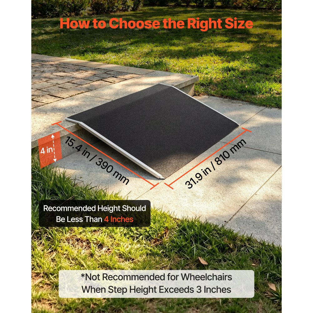 VEVOR Threshold Ramp for Doorways, 31.9 x 15.4 in, Platform Aluminum Wheelchair Ramp, Non-Slip Door Threshold Ramps, 400 lbs Load Capacity, for Home Steps, Curbs, Wheelchairs, Walkers, Scooter, Carts