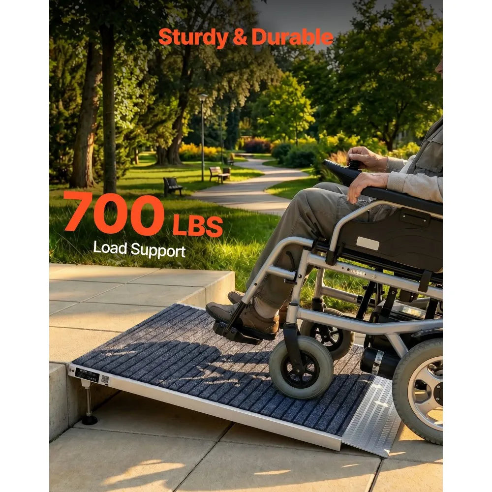 VEVOR Threshold Ramp for Doorways, 36 x 36 in, Platform Aluminum Wheelchair Ramp with Adjustable Height, Non-Slip Door Threshold Ramps, 700 lbs Load Capacity, for Home Steps, Wheelchairs, Walkers