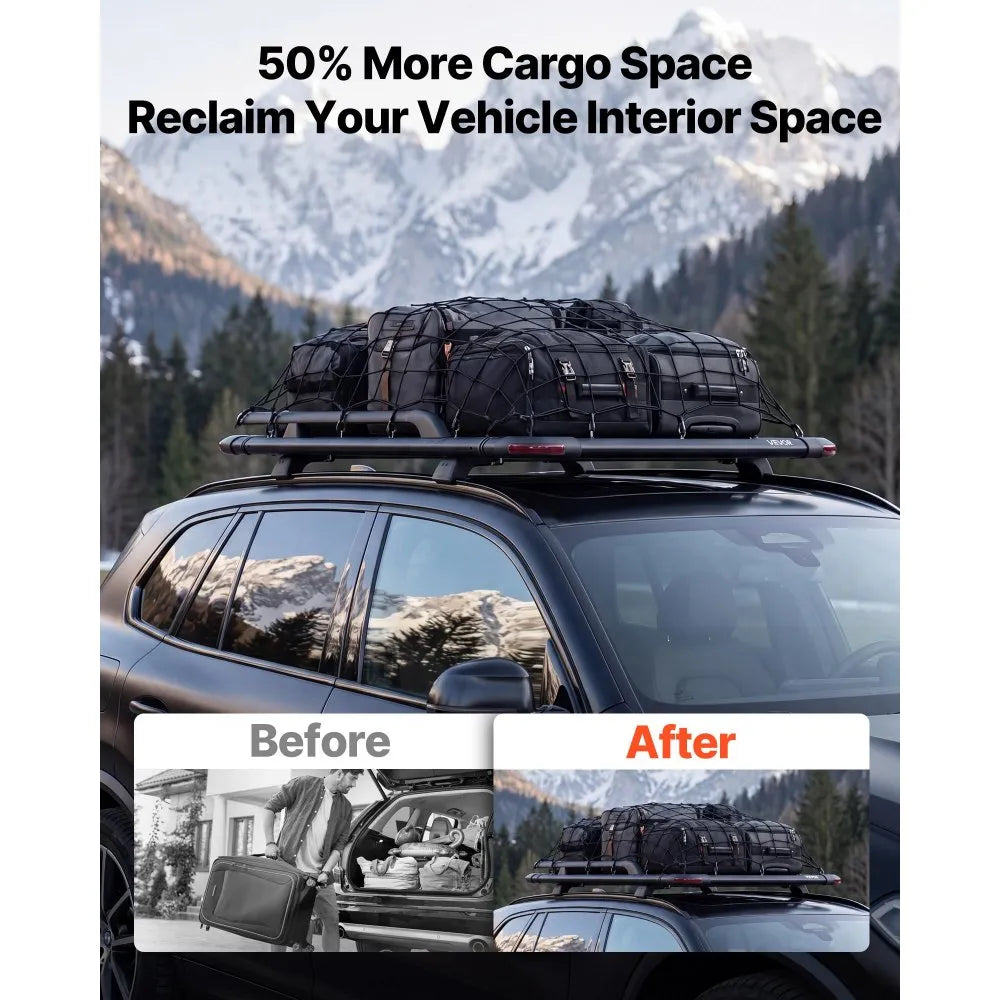 VEVOR Roof Rack Cargo Basket, 64 x 39 x 4.53 in, Heavy Duty Roof Top Carrier Basket with Extension, 200 lbs Capacity, All-Weather Car Top Luggage Holder, Universal Fit for SUVs Trucks Vehicles Pickups