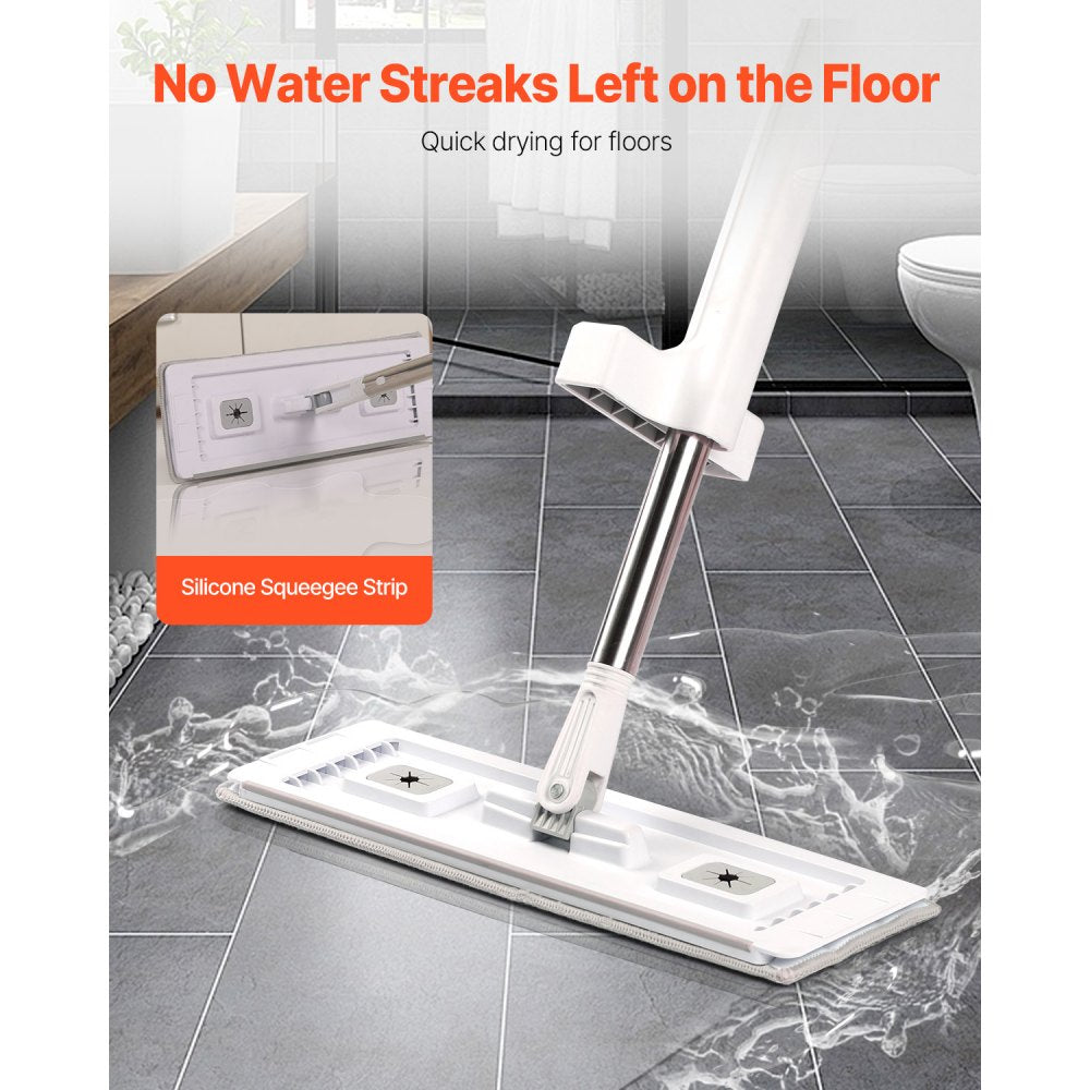 VEVOR Flat Mop, Self Wringing, Microfiber Floor Mop with 4 Reusable & Washable Mop Pads for Dry & Wet Floor Cleaning, Microfiber Flat Mop with Stainless Steel Handle for Hardwood Laminate Tile Vinyl