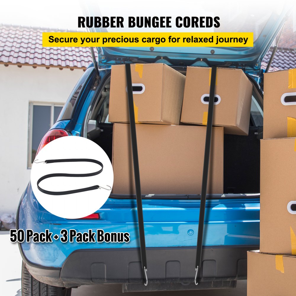 VEVOR Rubber Bungee Cords, 53 Pack 31\" Long, Weatherproof EPDM Rubber Tie Down Straps with Crimped S Hooks, Heavy Duty Outdoor Tarp Straps for Securing Flatbed Trailers, Canvases, Cargo, and More