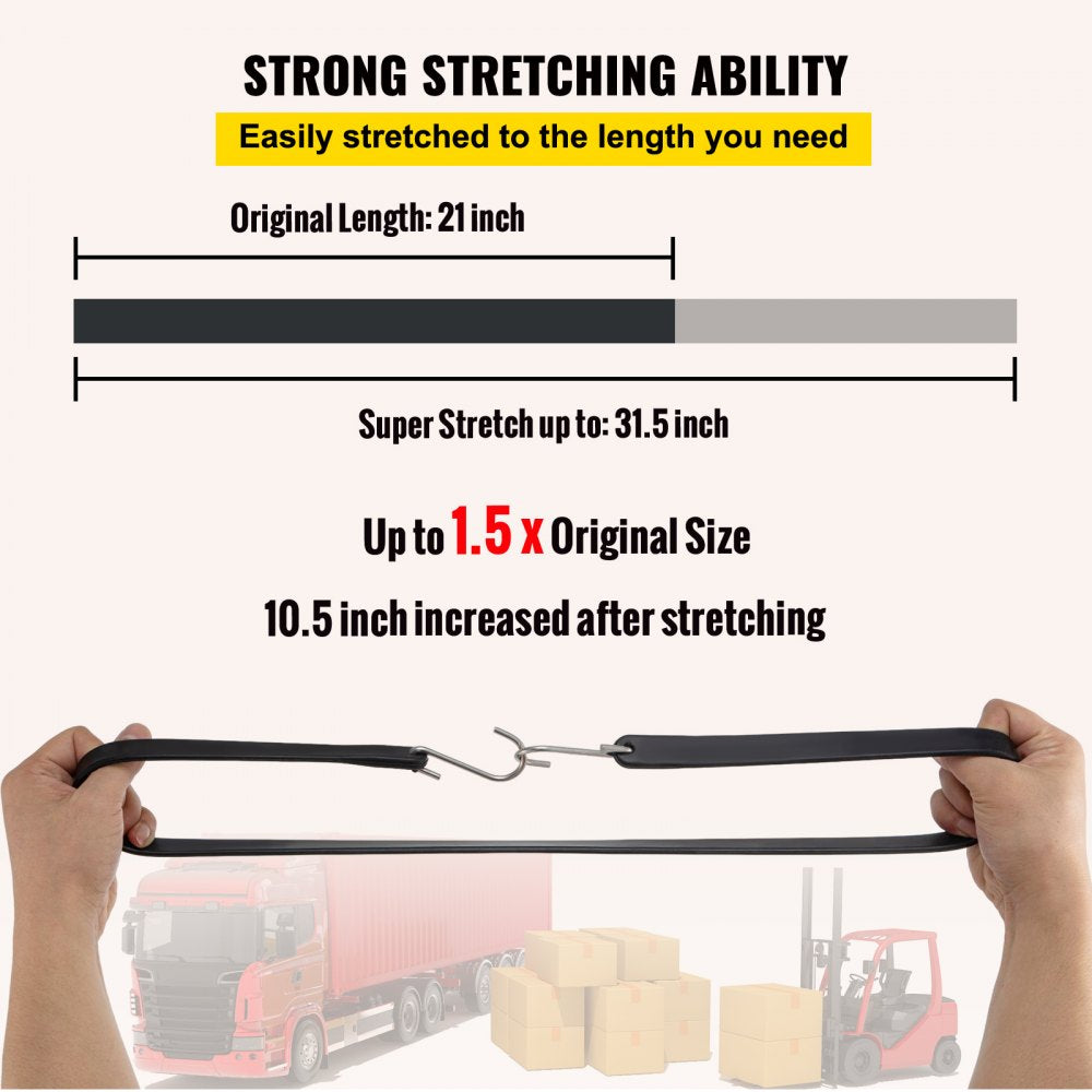 VEVOR Rubber Bungee Cords, 53 Pack 21\" Long, Weatherproof Natural Rubber Tie Down Straps with Crimped S Hooks, Heavy Duty Outdoor Tarp Straps for Securing Flatbed Trailers, Canvases, Cargo, and More