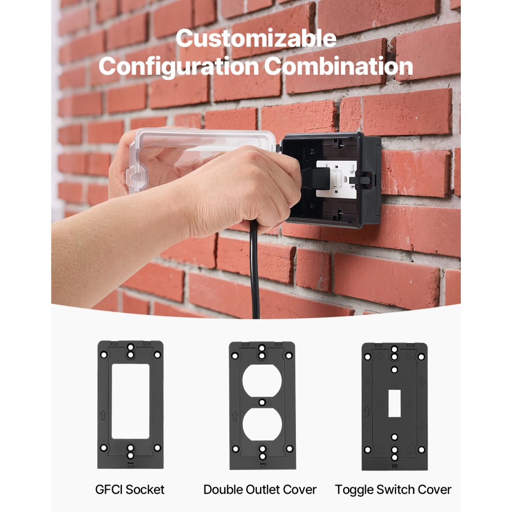 VEVOR Outdoor Outlet Cover, 1-Gang Weatherproof Electrical Outlet Cover with Lockable Design, High-Strength PC Material, 6-in-1 Outside Receptacle Socket, Horizontal/Vertical for Easy Installation