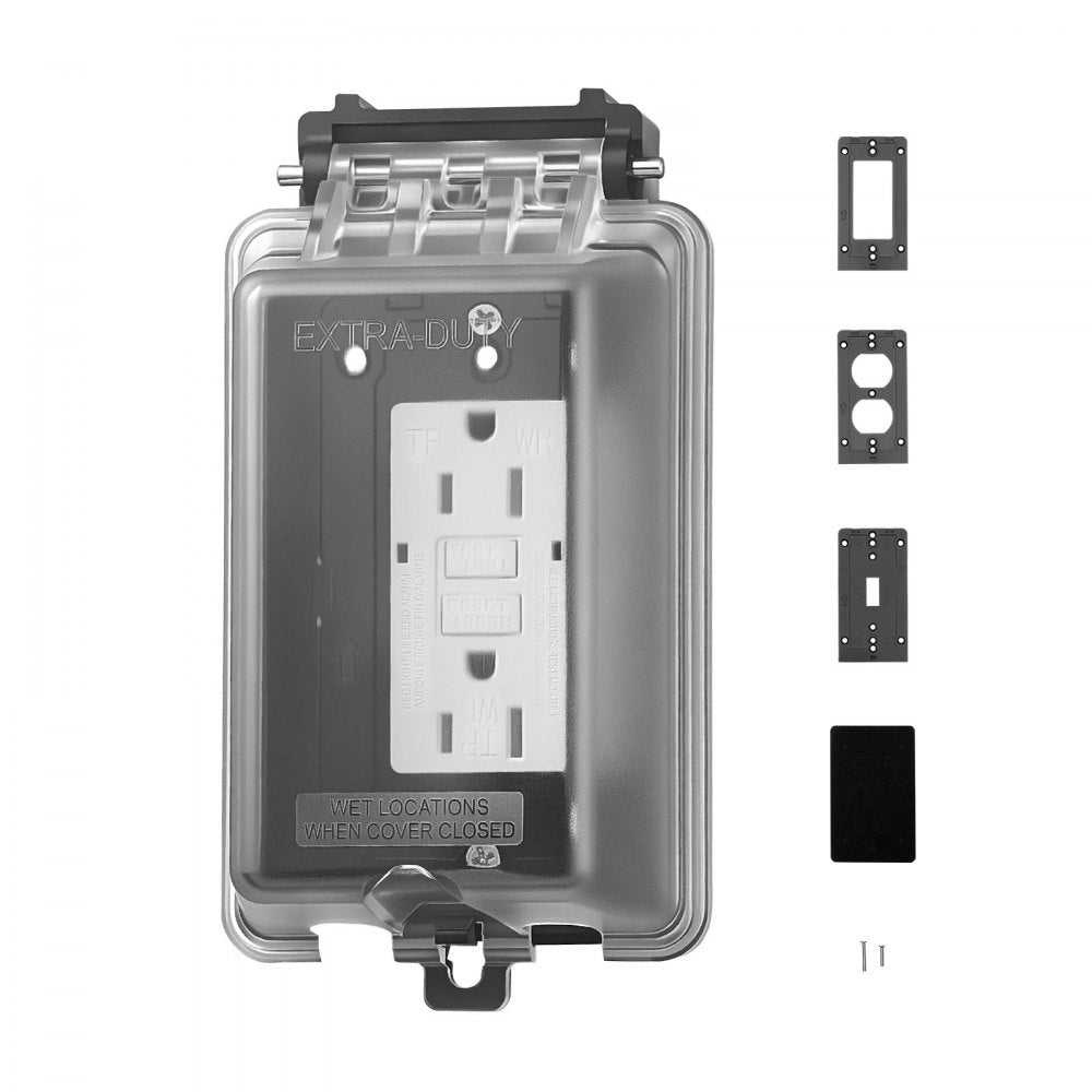 VEVOR Outdoor Outlet Cover, 1-Gang Weatherproof Electrical Outlet Cover with Lockable Design, High-Strength PC Material, 6-in-1 Outside Receptacle Socket, Horizontal/Vertical for Easy Installation