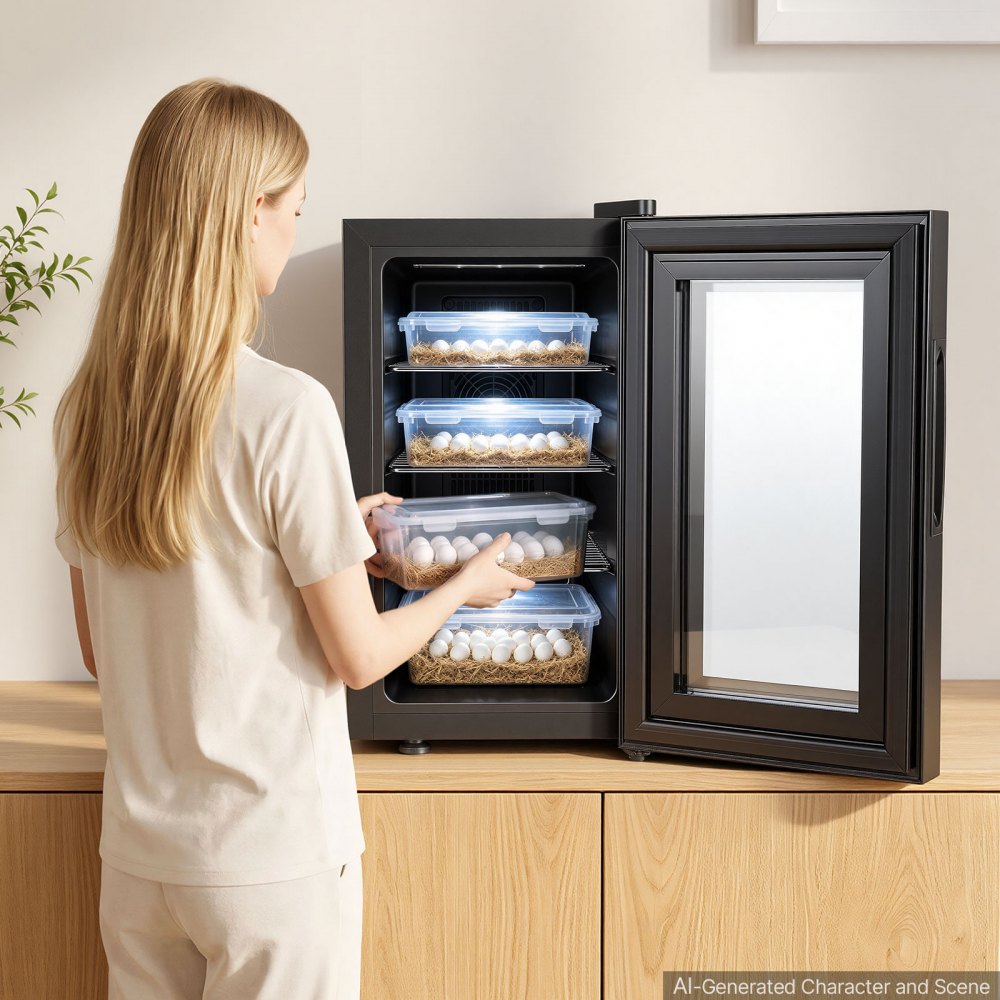 VEVOR Reptile Incubator 23L Digital Egg Incubator with Cooling & Heating, for Small Reptiles Hatching Lizard Snake Turtle Eggs, 50-104°F Temperature Control, LED Display & 3 Detachable Shelves, Black