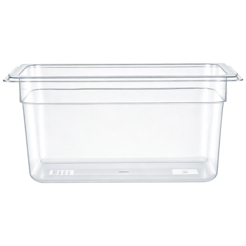 VEVOR 6-Pack Polycarbonate Food Pans, 1/2 Size, 6" Deep, with Lid, Clear, for Restaurants, Buffets and Salad Bars, Commercial Food Storage Containers, Dishwasher Compatible, Stackable, Scale Markings