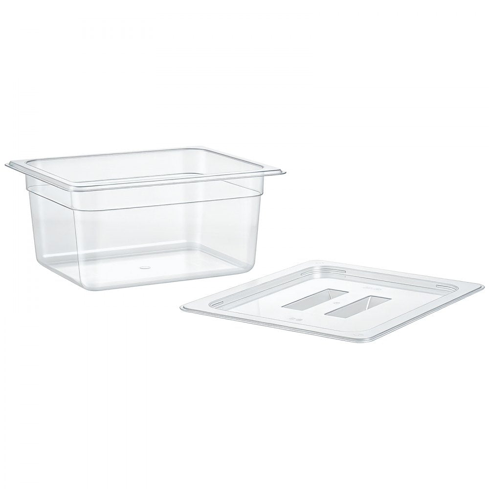 VEVOR 6-Pack Polycarbonate Food Pans, 1/2 Size, 6" Deep, with Lid, Clear, for Restaurants, Buffets and Salad Bars, Commercial Food Storage Containers, Dishwasher Compatible, Stackable, Scale Markings