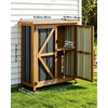 VEVOR Outdoor Storage Shed, 33.86" x 37.4" Wood & Metal Garden Tool Shed with Lockable Doors & Sloped Roof, Waterproof Outside Storage Cabinet with Shelf & Floor for Backyard Patio Lawn, Black/Brown