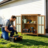 VEVOR Outdoor Storage Shed, 33.86" x 37.4" Wood & Metal Garden Tool Shed with Lockable Doors & Sloped Roof, Waterproof Outside Storage Cabinet with Shelf & Floor for Backyard Patio Lawn, Black/Brown
