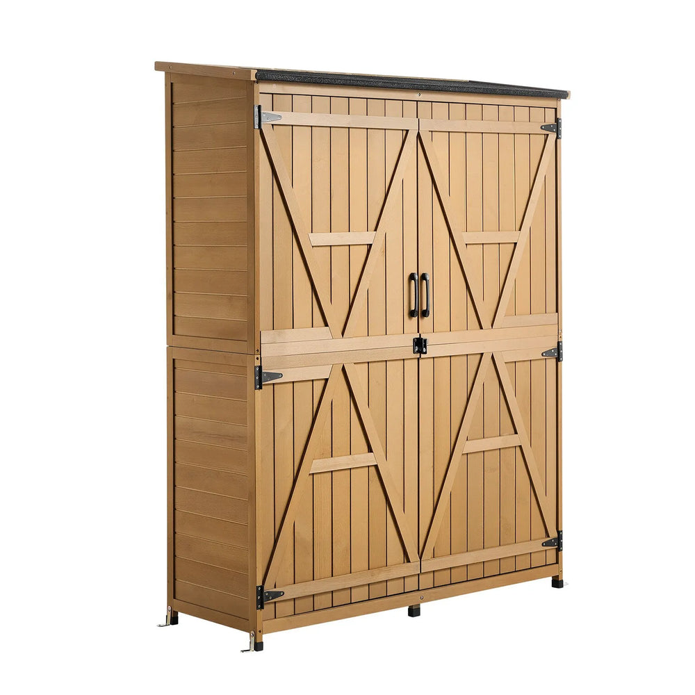 VEVOR Outdoor Storage Shed, 49.41" x 63.98" Wood Garden Tool Shed with Lockable Doors & Sloped Roof, Waterproof Outside Storage Cabinet with Shelves & Floor Included for Backyard Patio Lawn, Brown