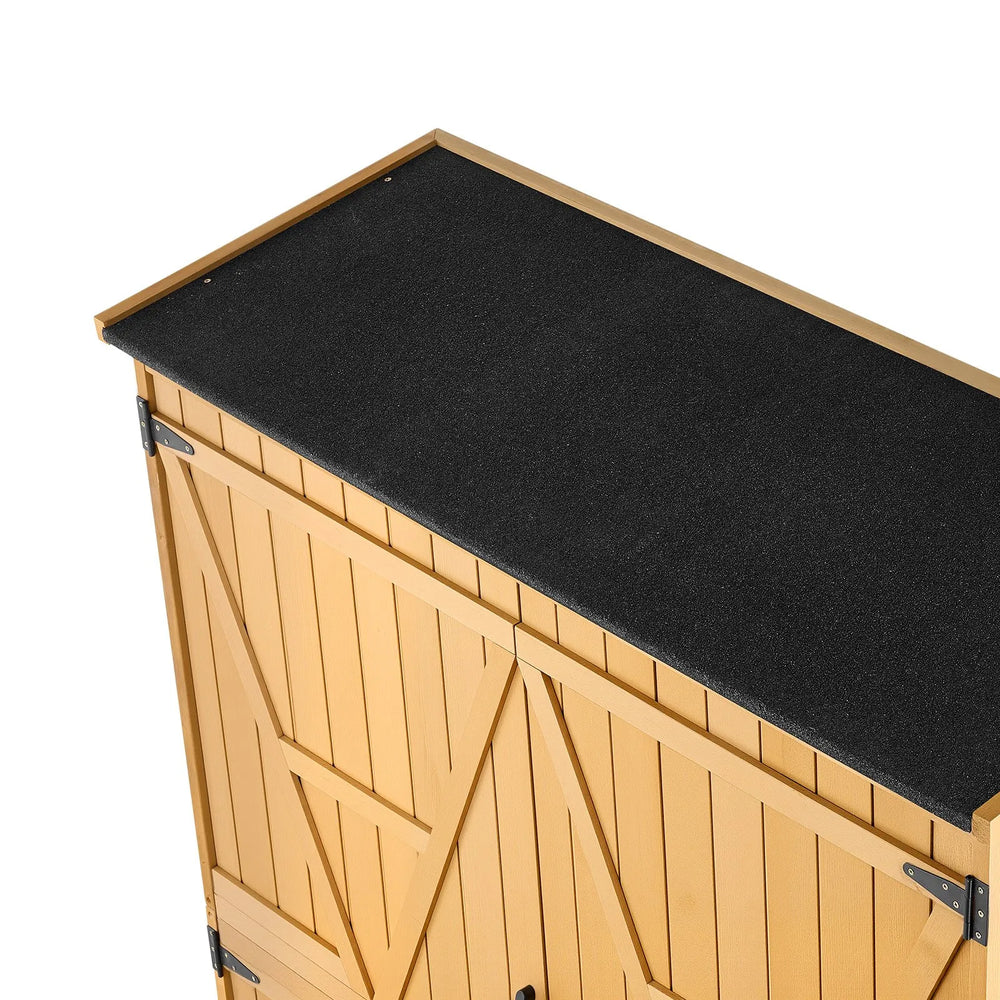 VEVOR Outdoor Storage Shed, 49.41" x 63.98" Wood Garden Tool Shed with Lockable Doors & Sloped Roof, Waterproof Outside Storage Cabinet with Shelves & Floor Included for Backyard Patio Lawn, Brown