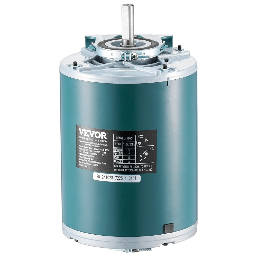 VEVOR 1/2HP Furnace Blower Motor 1720RPM, 115V 7.1A Belt Drive Blower Motor Single Phase - 0.5" Shaft Diameter, 1.6" Shaft Length, CW/CCW Rotation