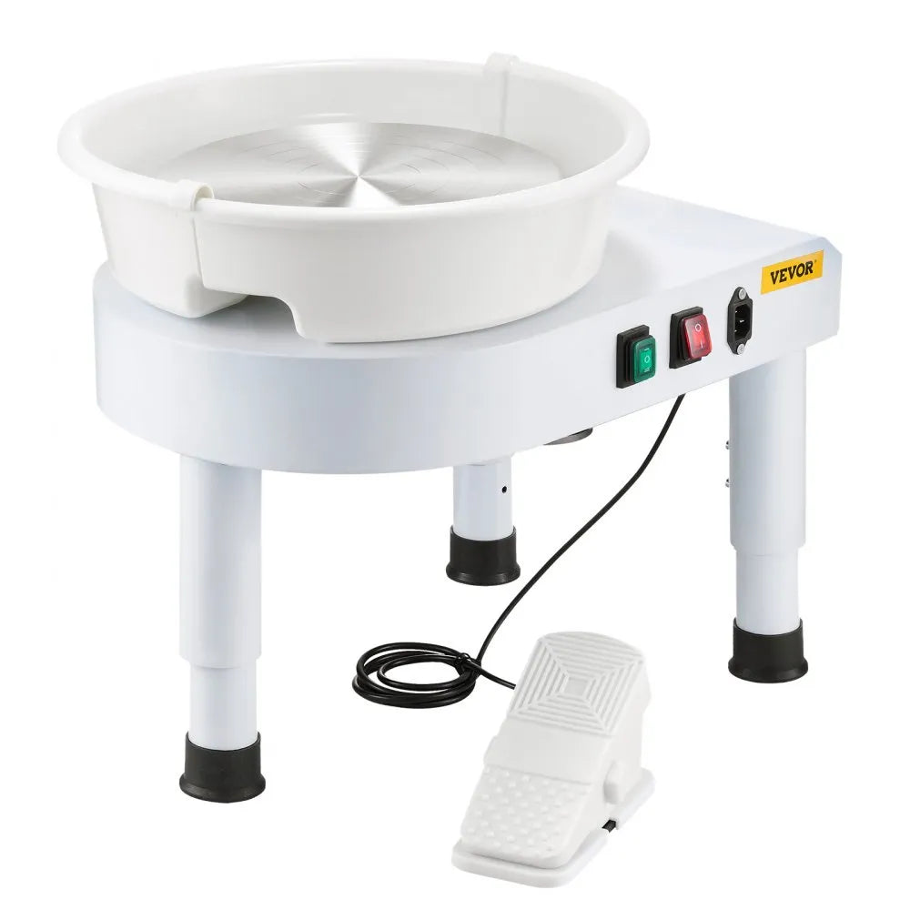 VEVOR Pottery Wheel, 11 in Ceramic Wheel Forming Machine, 60-300 RPM Adjustable Speed with Foot Pedal Control, Detachable Basin, Adjustable Lift Leg, Complete Accessories for Home Pottery, DIY, White