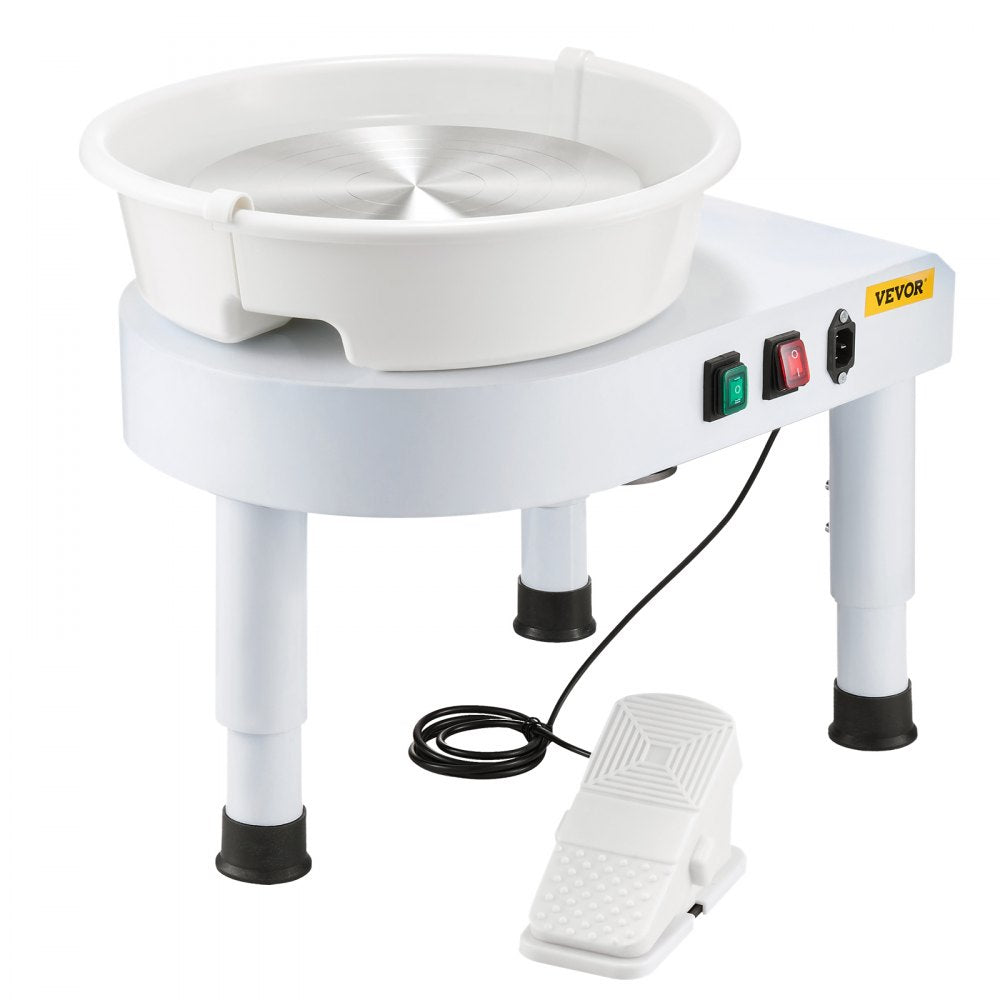 VEVOR Pottery Wheel, 11 in Ceramic Wheel Forming Machine, 60-300 RPM Speed Adjustable Foot Pedal, Adjustable Lift Leg, Detachable Basin, Complete Tool Accessory Kit for Work Art Craft DIY, White