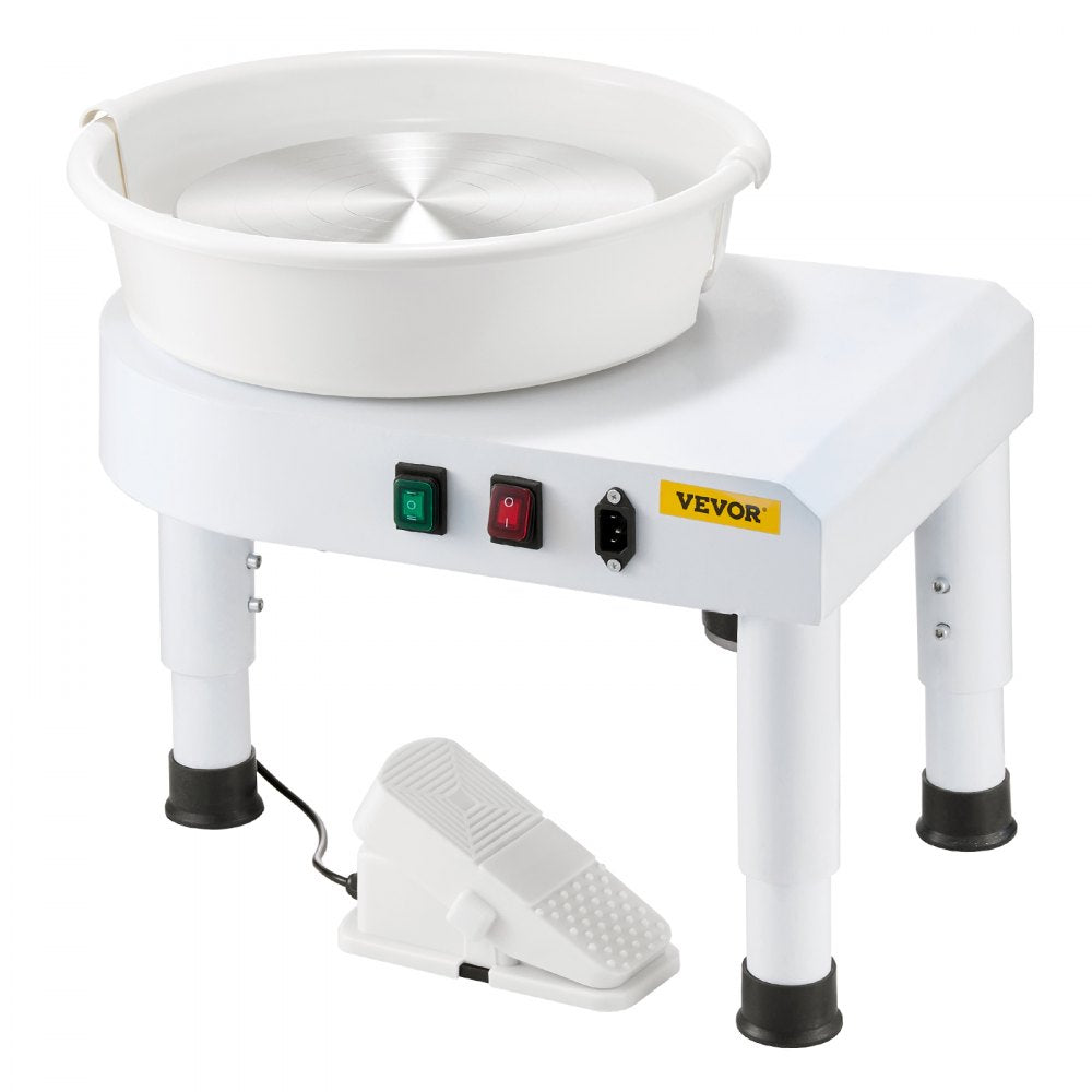 VEVOR Pottery Wheel, 11 in Ceramic Wheel Forming Machine, 60-300 RPM Speed Adjustable Foot Pedal, Adjustable Lift Leg, Detachable Basin, Complete Tool Accessory Kit for Work Art Craft DIY, White