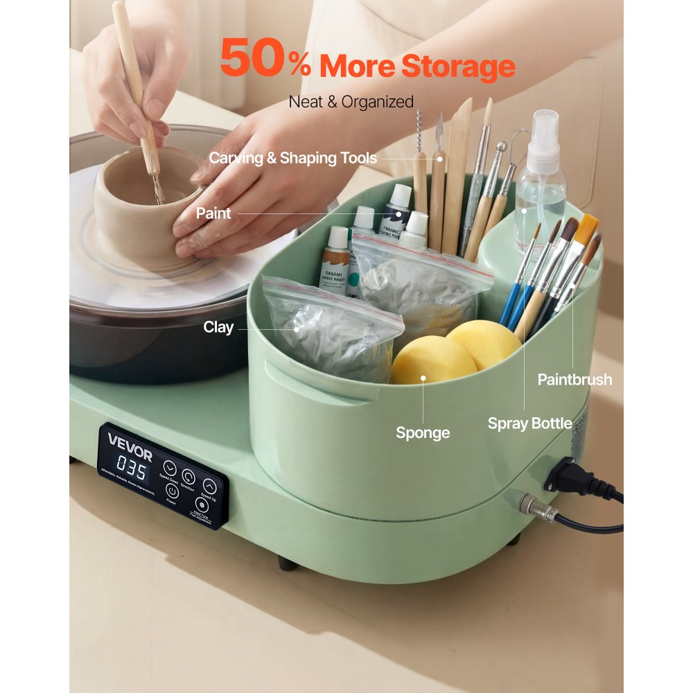 VEVOR Pottery Wheel for Adults, 11" Aluminum Turntable, 450W Electric Table Top Pottery Wheel with Foot Pedal, 30-300 RPM Adjustable Speed, Aluminum Body, for Beginners, DIY Clay Art Craft, Green