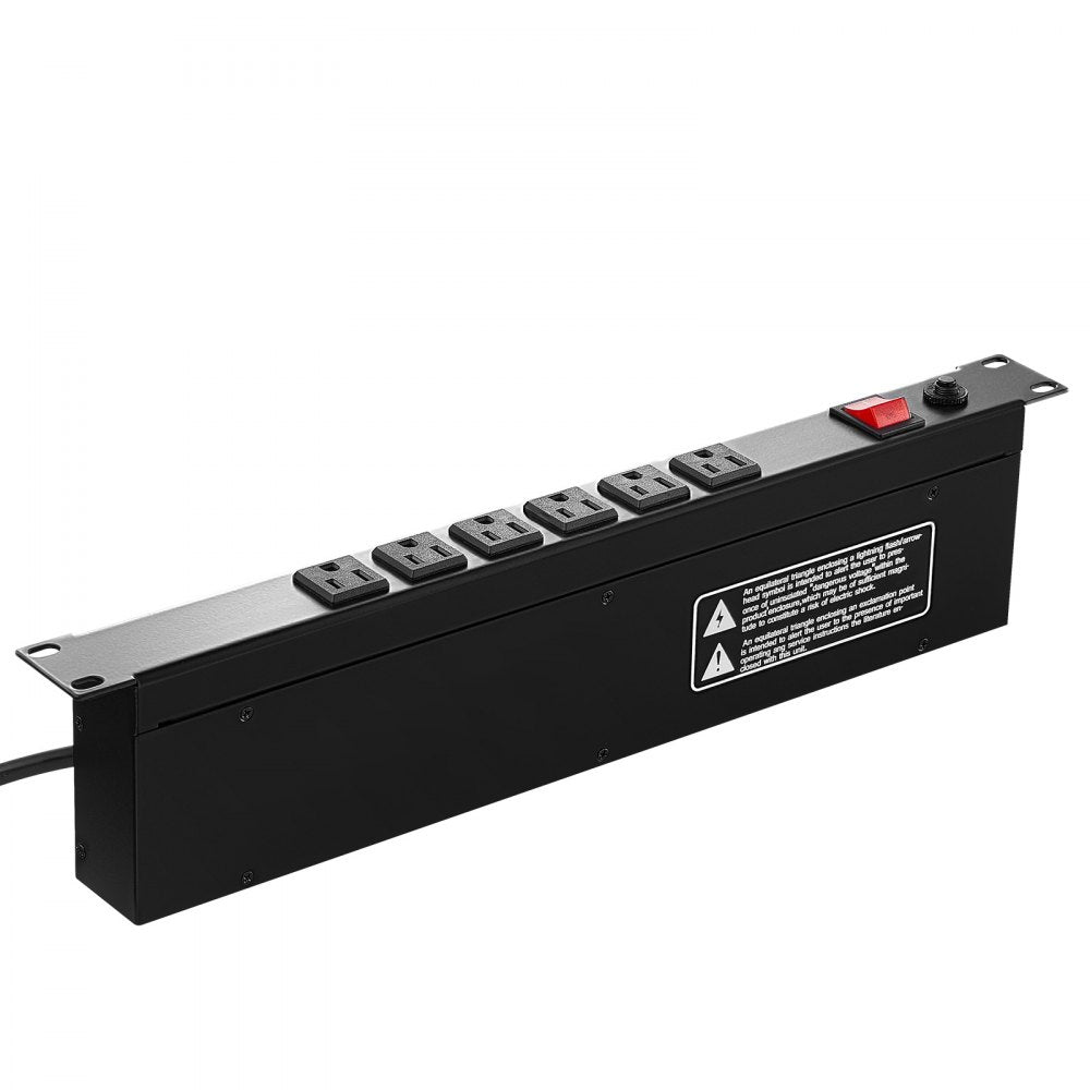VEVOR 1U PDU, 12 Outlets, Rack Mount Power Strip Fits Standard 19" Server Racks, with Integrated Switch Surge Protection & Overload Protection, 110-125V/15A, Ideal for Home and Office