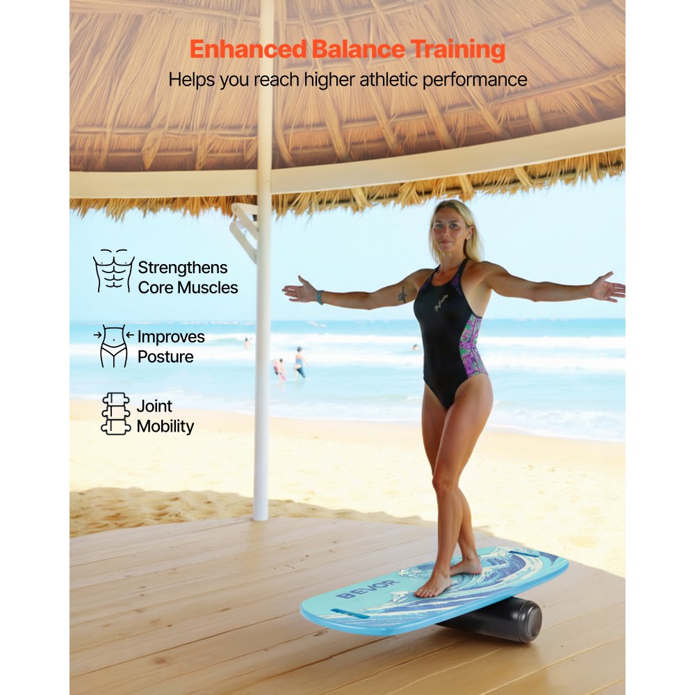 VEVOR Balance Board, Wobble Board Trainer for Adults, Premium Wooden Balance Training Equipment with Roller, Magnetic Stoppers, Storage Rack, for Core Workouts, Surf Trainer & Physical Therapy, Blue