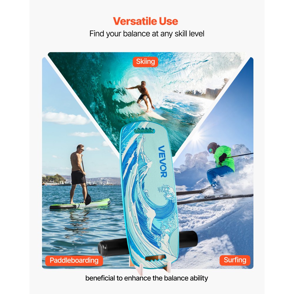 VEVOR Balance Board, Wobble Board Trainer for Adults, Premium Wooden Balance Training Equipment with Roller, Magnetic Stoppers, Storage Rack, for Core Workouts, Surf Trainer & Physical Therapy, Blue