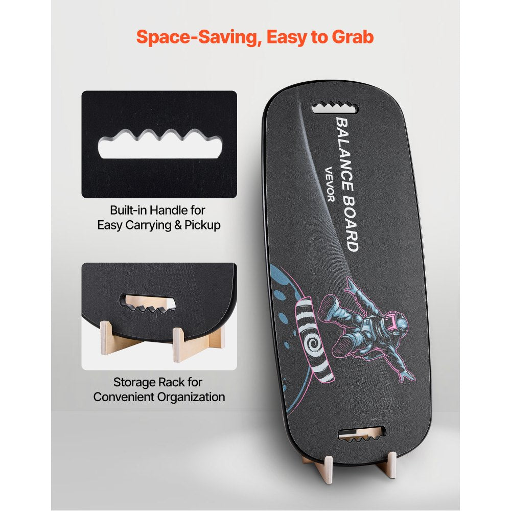 VEVOR Balance Board, 2-in-1 Wobble Board Trainer for Adults, Premium Wooden Balance Training Equipment, with Roller, Magnetic Stoppers, Storage Rack, for Core Workouts, Surf Trainer & Physical Therapy