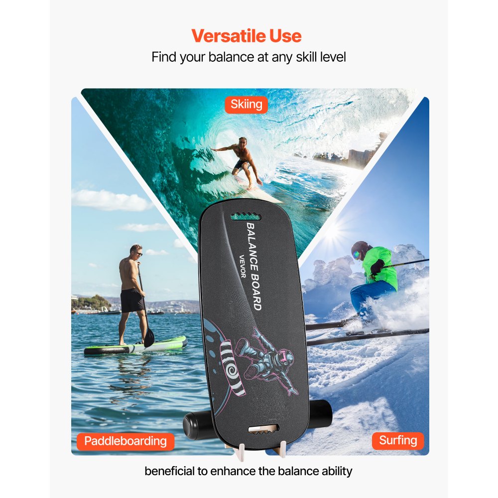 VEVOR Balance Board, 2-in-1 Wobble Board Trainer for Adults, Premium Wooden Balance Training Equipment, with Roller, Magnetic Stoppers, Storage Rack, for Core Workouts, Surf Trainer & Physical Therapy