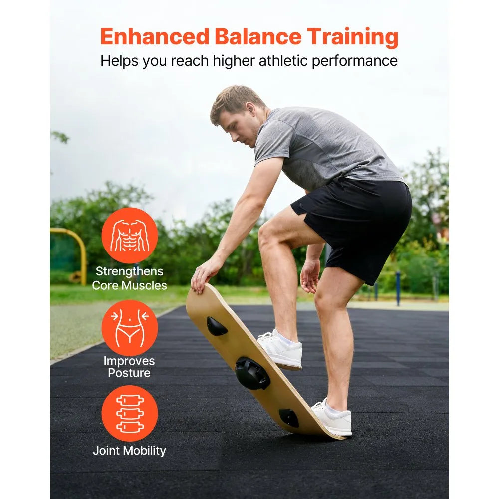 VEVOR Balance Board, Wobble Board Trainer for Adults 3-Level Adjustable Base, Premium Wooden Balance Training Equipment, Slip-Resistant Surface for Core Workout, Standing Desk Exercise, Home Gym, Yoga