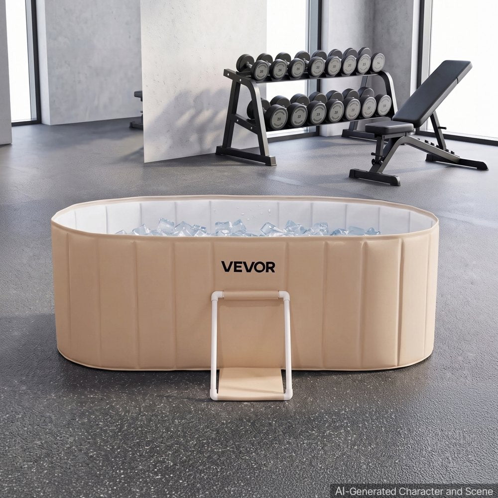 VEVOR Portable Foldable Bathtub 59.1"x23.6"x19.7" Soaking for Adults Beige, for Bathroom Shower Stall, 5-Layer Insulation, Space Saving, Family Hot SPA Ice Bath Tub with 2 Drain Ports, Indoor Outdoor