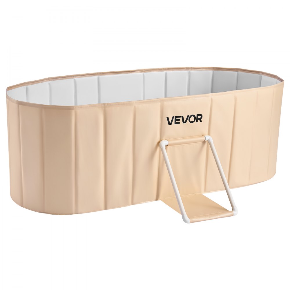 VEVOR Portable Foldable Bathtub 59.1"x23.6"x19.7" Soaking for Adults Beige, for Bathroom Shower Stall, 5-Layer Insulation, Space Saving, Family Hot SPA Ice Bath Tub with 2 Drain Ports, Indoor Outdoor