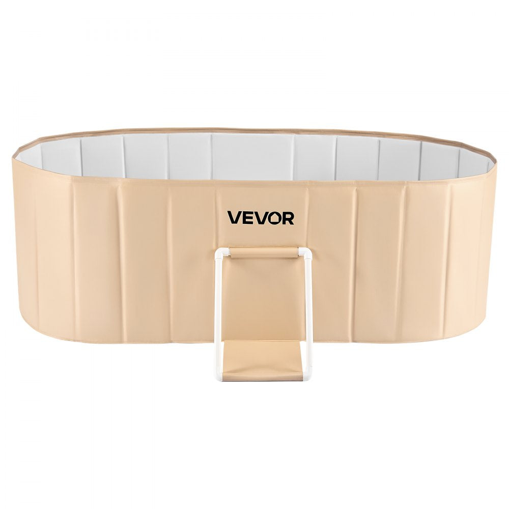 VEVOR Portable Foldable Bathtub 59.1"x23.6"x19.7" Soaking for Adults Beige, for Bathroom Shower Stall, 5-Layer Insulation, Space Saving, Family Hot SPA Ice Bath Tub with 2 Drain Ports, Indoor Outdoor