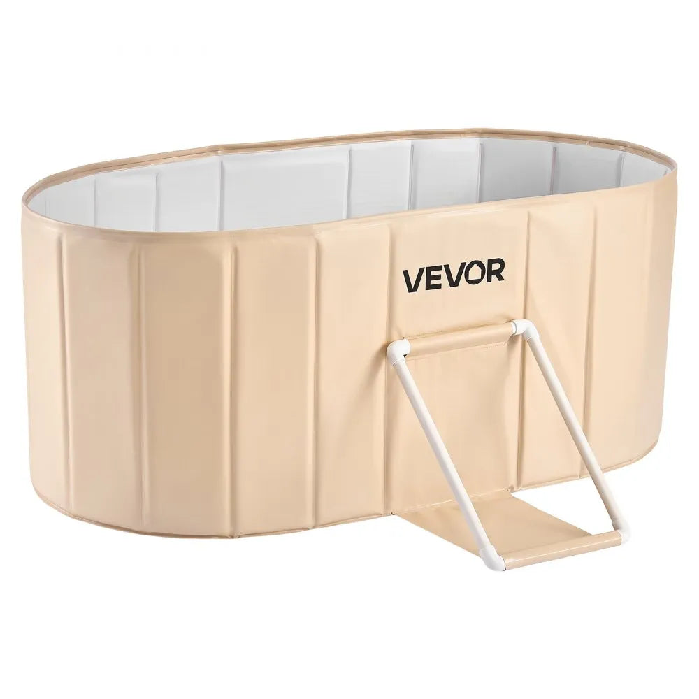 VEVOR Portable Foldable Bathtub 47.2"x23.6"x19.7" Soaking for Adults Beige, for Bathroom Shower Stall, 5-Layer Insulation, Space Saving, Family Hot SPA Ice Bath Tub with 2 Drain Ports, Indoor Outdoor