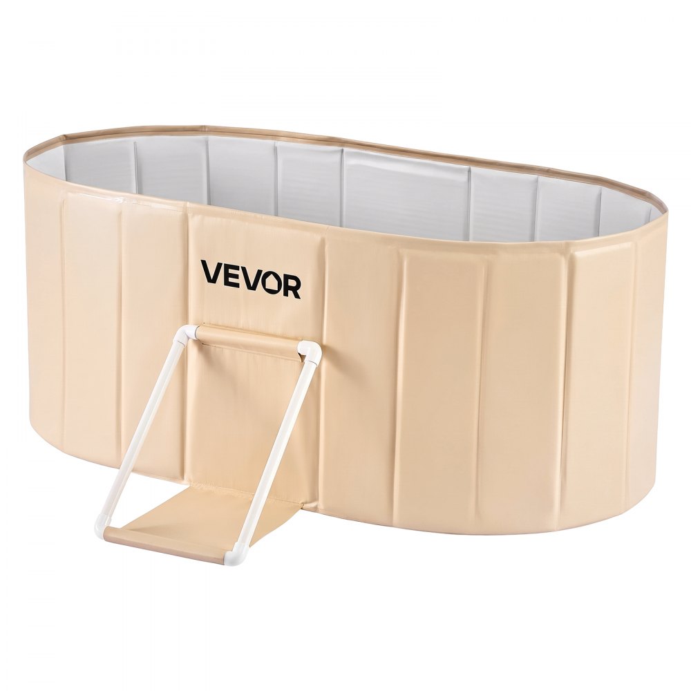 VEVOR Portable Foldable Bathtub 47.2"x23.6"x19.7" Soaking for Adults Beige, for Bathroom Shower Stall, 5-Layer Insulation, Space Saving, Family Hot SPA Ice Bath Tub with 2 Drain Ports, Indoor Outdoor